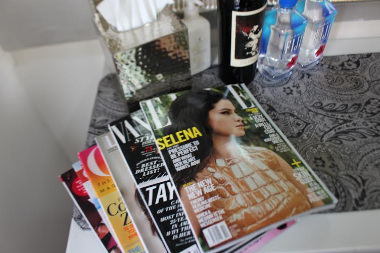 Assortment of beverage options + magazines are always available for my clients